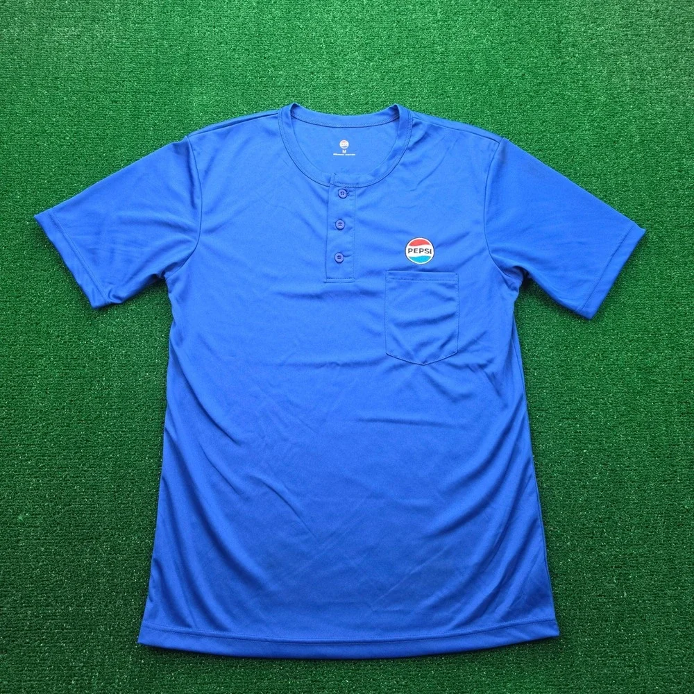 Pepsi‎ Employee Henley Shirt Mens Medium Blue Short Sleeve Uniform Work Wear